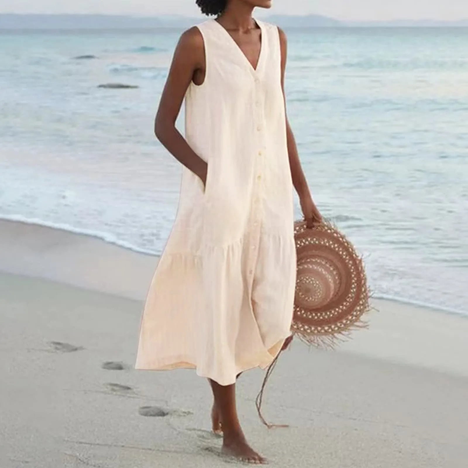 Summer Dress Women Lena – Elegant V-Neck Dress with Airy Cut & Timeless Design