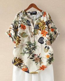 T-Shirt Woman Elisse – Casual T-Shirt with Floral Print, Cotton-Linen Mix & Knotted Detail