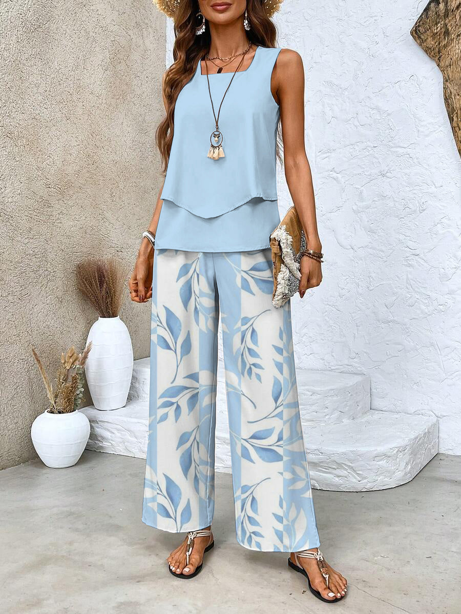 Ghislaine Women's Set – Elegant Floral Print Top & Pants with Flattering Cut and Comfort
