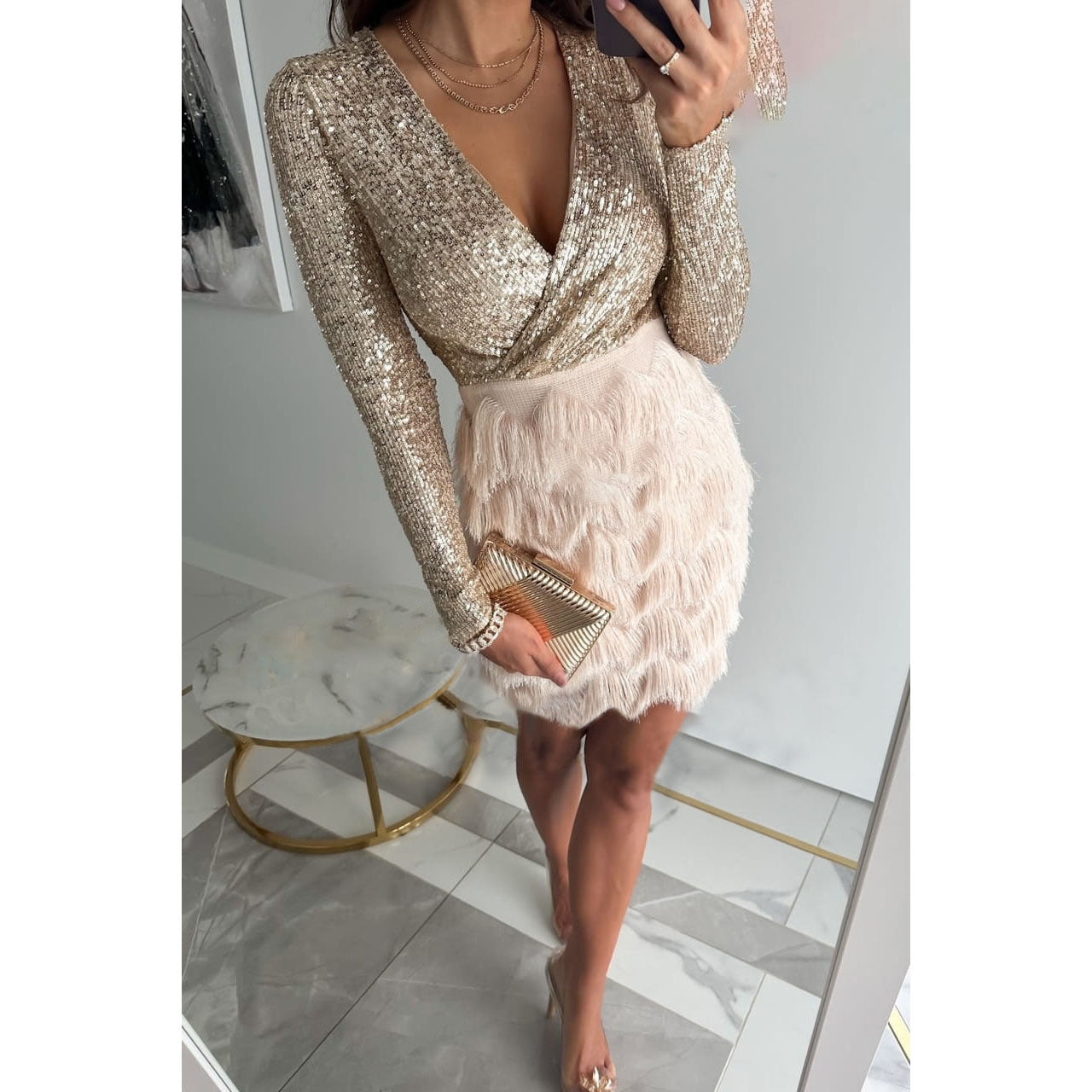 Edna Sequin Evening Dress – Elegant with Fringes & Comfortable Stretch Fabric