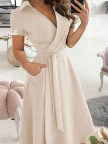 Lucia Robe Femme – Dress with Geometric Print with Waist Belt and Airy Cut for Every Moment