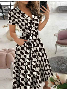 Lucia Robe Femme – Dress with Geometric Print with Waist Belt and Airy Cut for Every Moment