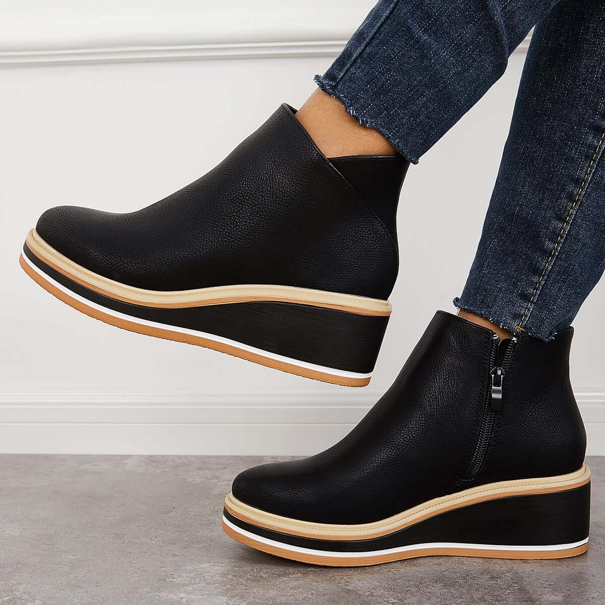 Felise Women's Ankle Boots – Elegant Platform Sole Boots with Zipper, Comfortable and Durable