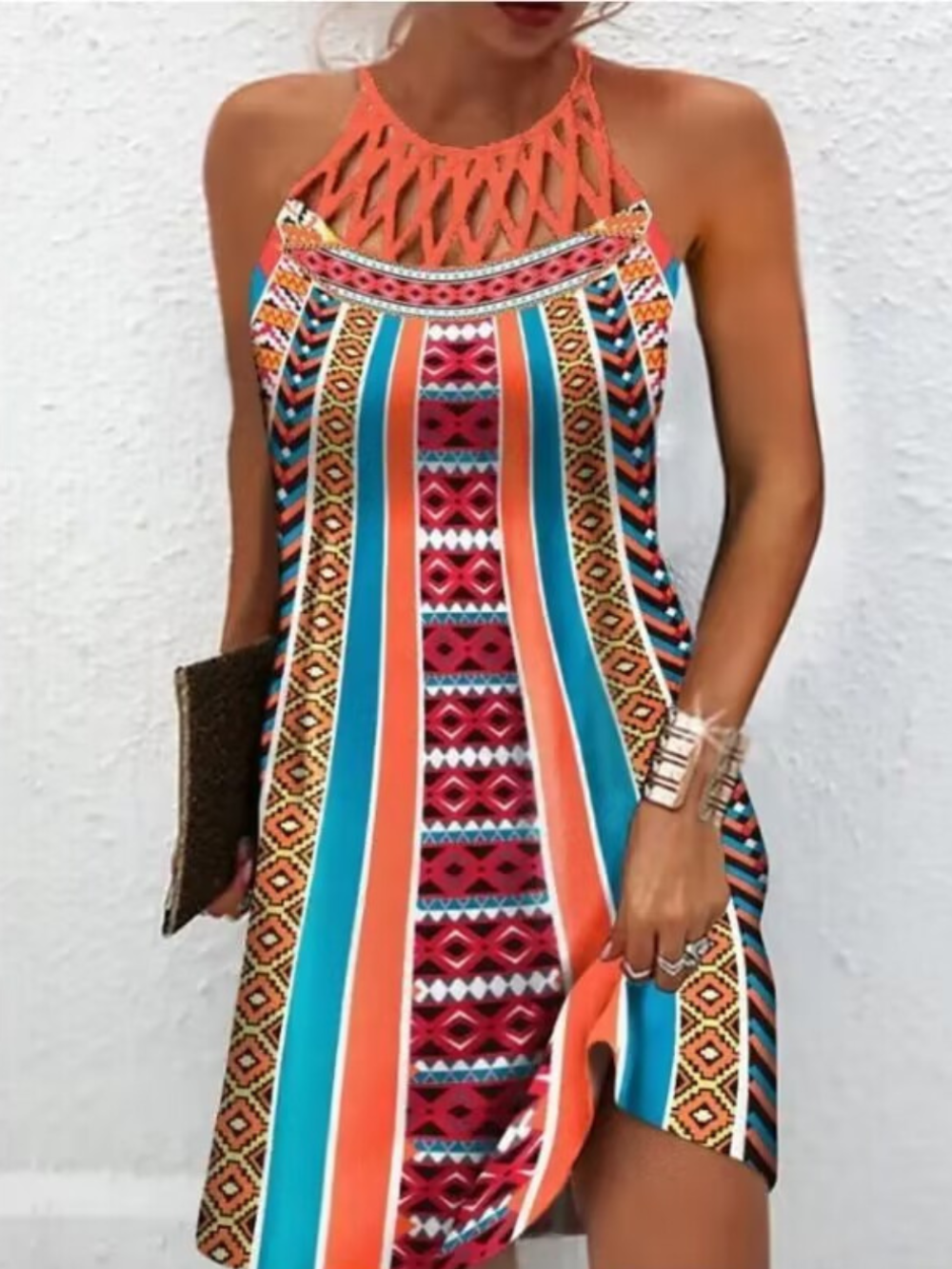 Emily Summer Dress Women – Halter Dress with Tropical Print and Airy Cut for Beach & Brunch