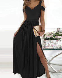 Antonella Elegant Long Dress Woman – Off-Shoulder Dress with Floral Pattern & Chic Slit