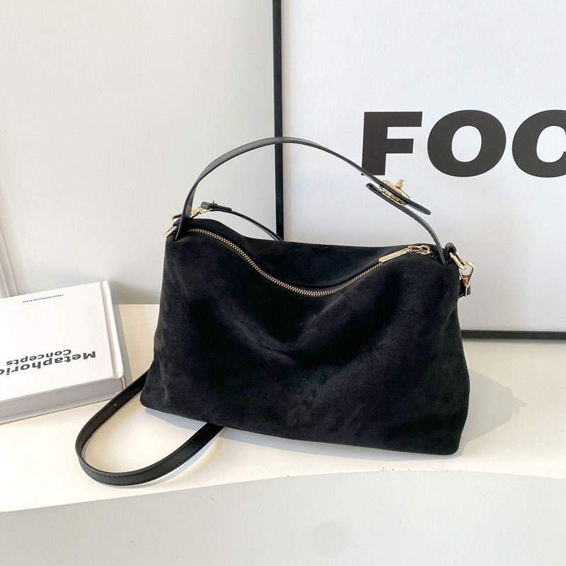 Maëlle Shoulder Bag Woman – Elegant Suede Bag with Faux Leather Handle & Large Compartment