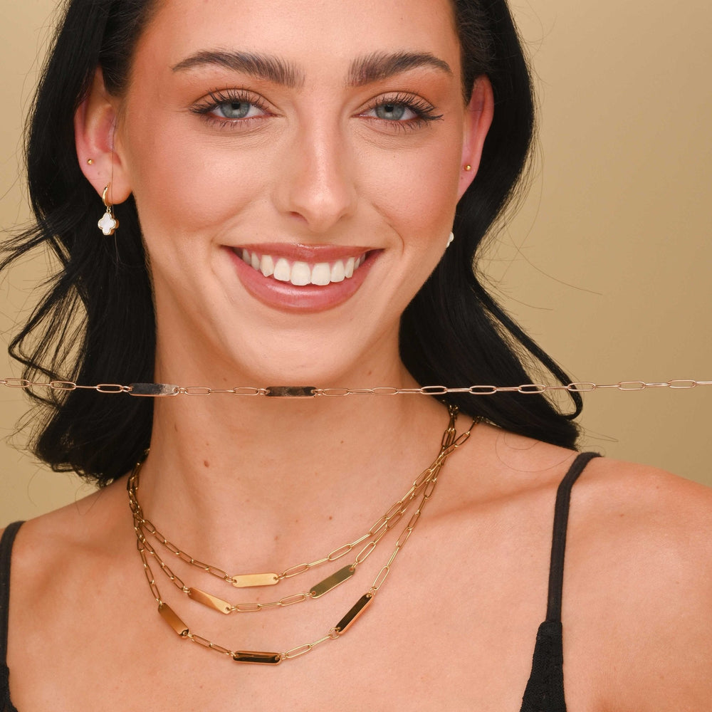 2 Bar Paper link Engraved Necklace
