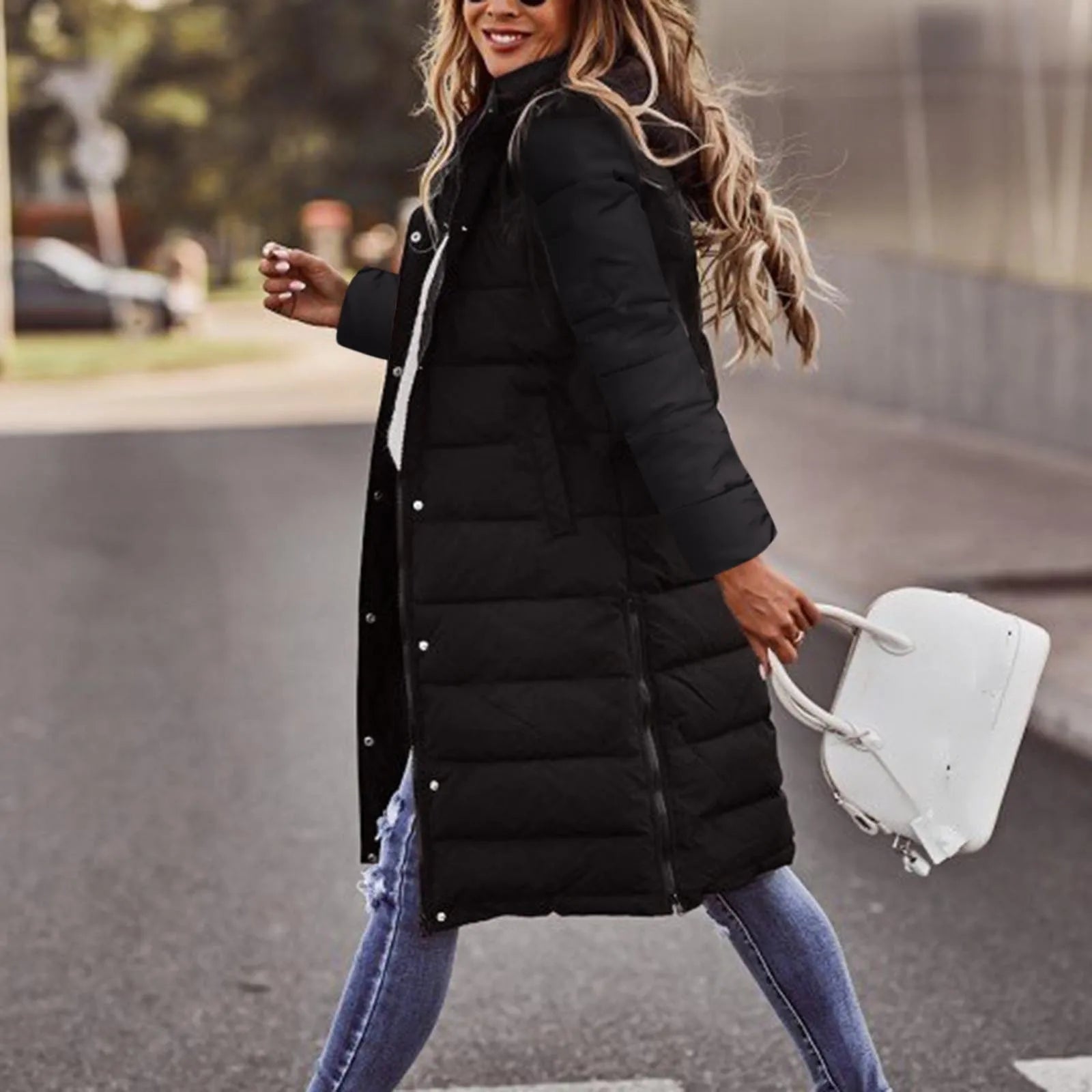 Evie Long Down Jacket Women – Warm Winter Coat with Hood & Slim Lightweight Cut