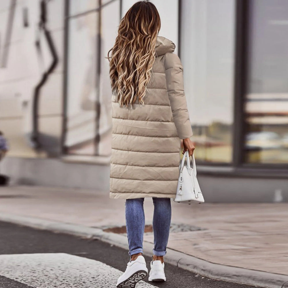 Evie Long Down Jacket Women – Warm Winter Coat with Hood & Slim Lightweight Cut