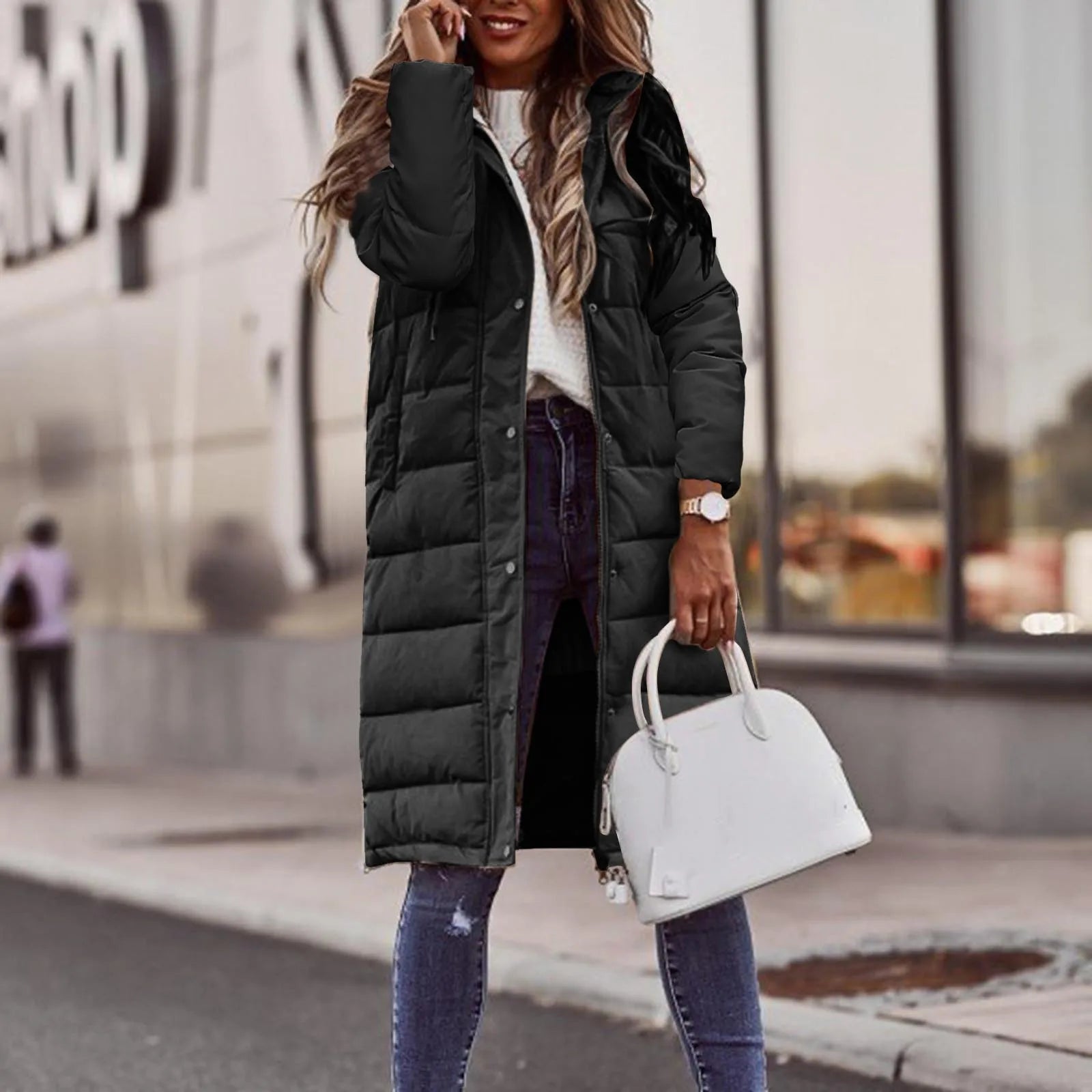 Evie Long Down Jacket Women – Warm Winter Coat with Hood & Slim Lightweight Cut