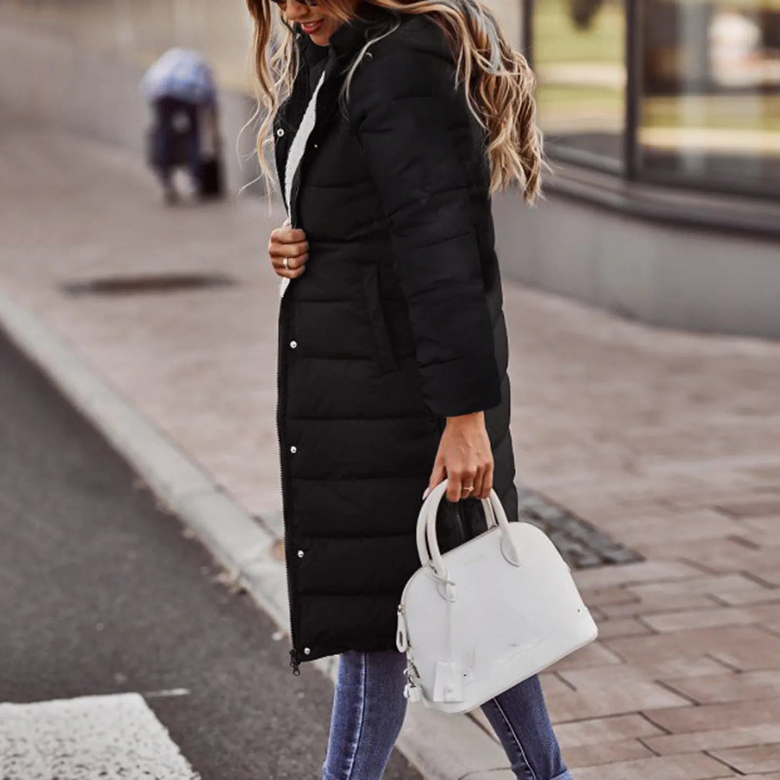 Evie Long Down Jacket Women – Warm Winter Coat with Hood & Slim Lightweight Cut