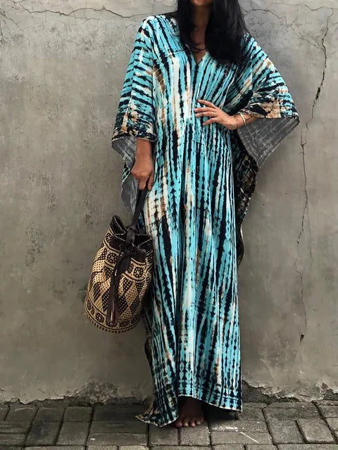 Amélie Kaftan Dress Woman – Lightweight Bohemian Batik Dress with Loose Fit for Casual Summer