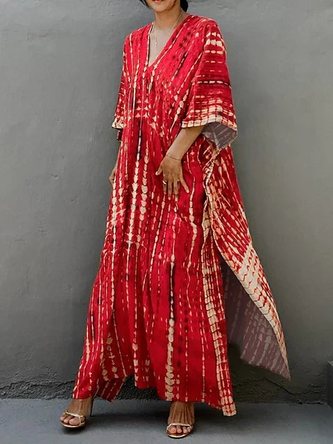 Amélie Kaftan Dress Woman – Lightweight Bohemian Batik Dress with Loose Fit for Casual Summer