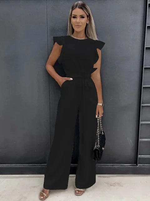 Mabel Elegant Women's Jumpsuit – Ruffle Sleeves & Comfortable Wide Cut