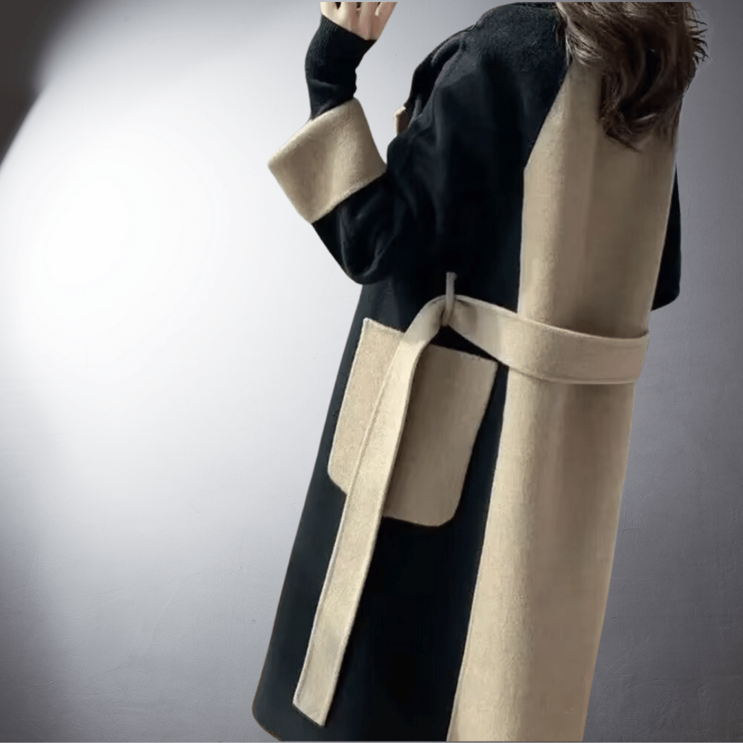 Tanya Women's Coat – Straight Cut Two-Tone with Front Closure & Mid-Thigh Length Winter
