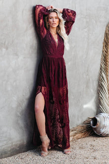 Delilah Long Dress Women – Bohemian Summer Dress with Lace, Deep V Neckline & High Slit