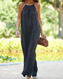 Viela Long Dress Women – Elegant Open Back in Linen Cotton for a Chic & Airy Look
