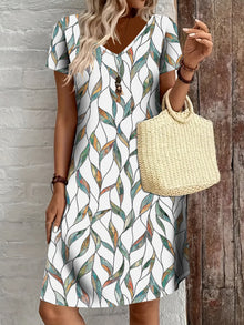 Holly Summer Dress for Women – Elegant Midi Dress with Leaf Print & V-Neckline
