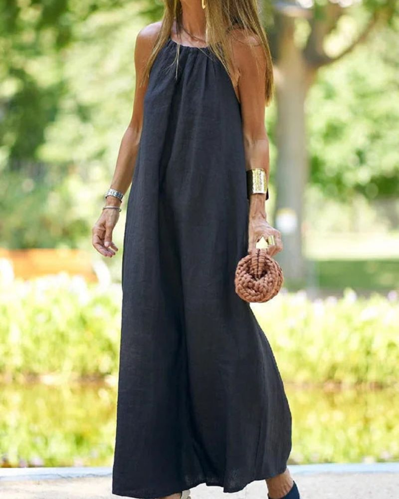 Viela Long Dress Women – Elegant Open Back in Linen Cotton for a Chic & Airy Look