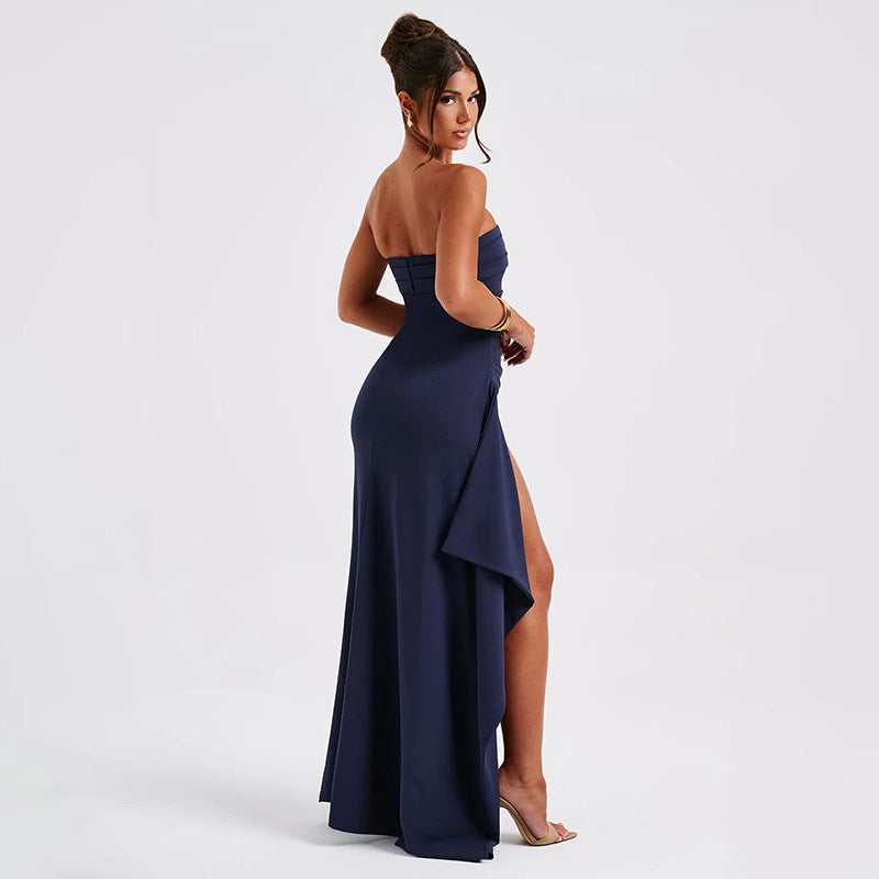Noble Robe Longue Femme – Elegant Strapless Dress with Open Back and Flared Long Skirt