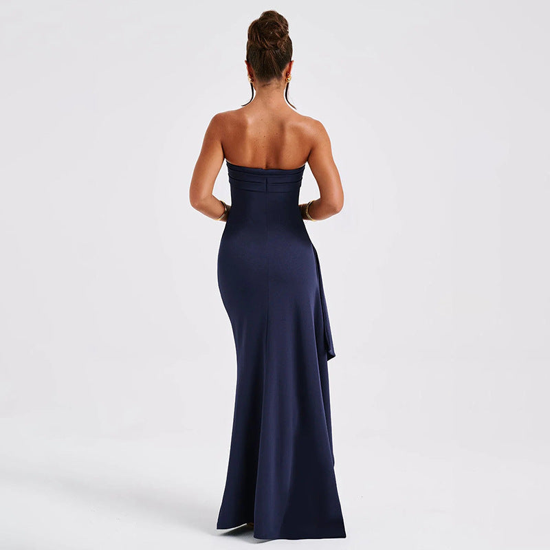 Noble Robe Longue Femme – Elegant Strapless Dress with Open Back and Flared Long Skirt