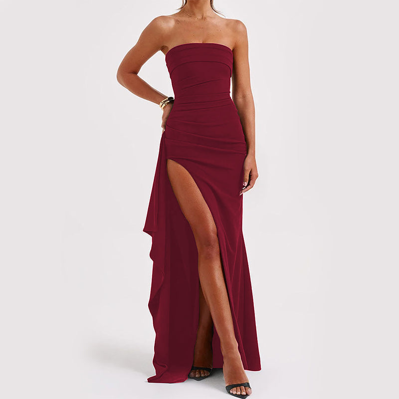 Noble Robe Longue Femme – Elegant Strapless Dress with Open Back and Flared Long Skirt