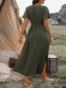 Vanessa Robe Maxi Woman – Long Black Dress with Smocked Waist & Elegant and Flowing Cut