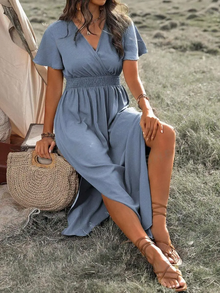 Vanessa Robe Maxi Woman – Long Black Dress with Smocked Waist & Elegant and Flowing Cut