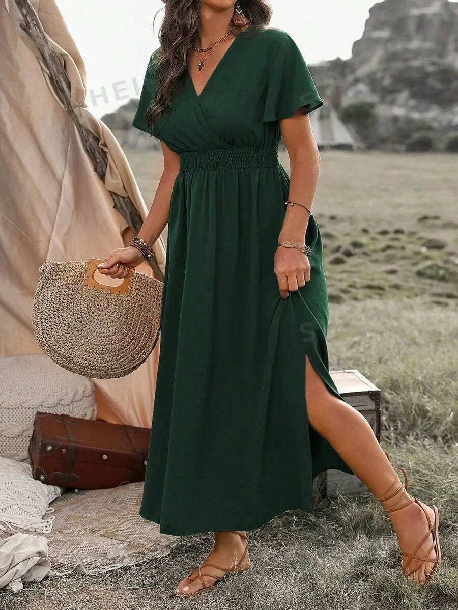 Vanessa Robe Maxi Woman – Long Black Dress with Smocked Waist & Elegant and Flowing Cut