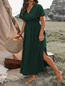 Vanessa Robe Maxi Woman – Long Black Dress with Smocked Waist & Elegant and Flowing Cut