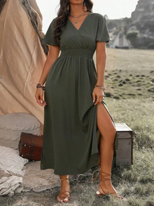 Vanessa Robe Maxi Woman – Long Black Dress with Smocked Waist & Elegant and Flowing Cut