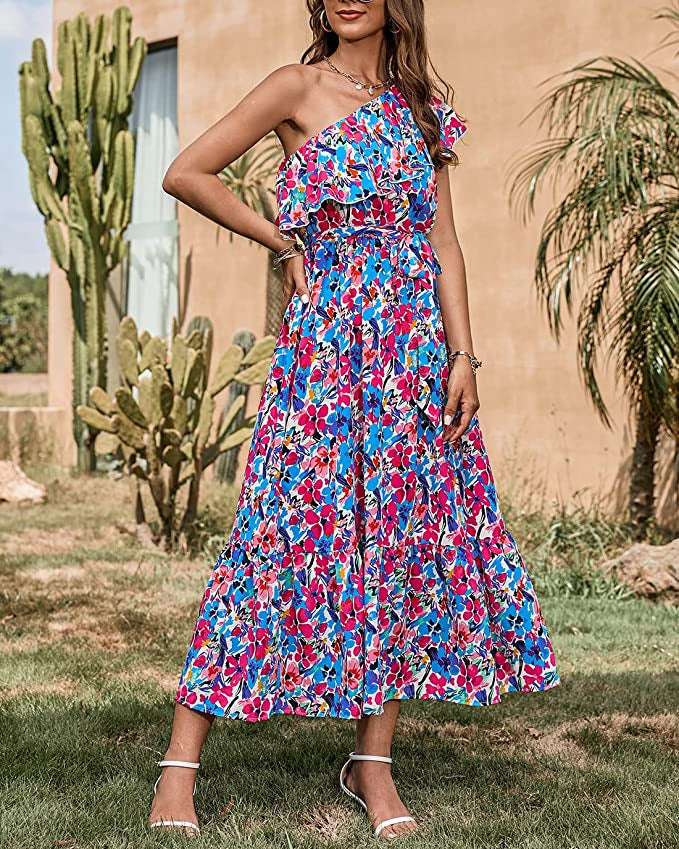 Ella Bohemian Dress Woman – Sleeveless Summer Dress with Asymmetric Strap & High Waist