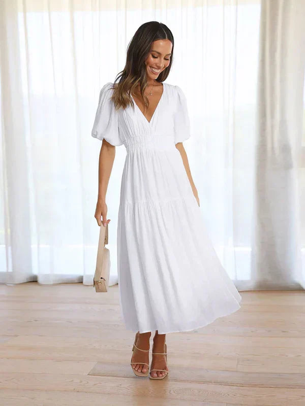 Abiah Robe Midi Woman – Elegant with Puff Sleeves & Refined Feminine Style