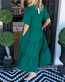 Long Dress Woman Magnolia – Summer Tiered Dress with V-Neck, Side Pockets & Comfortable Fit
