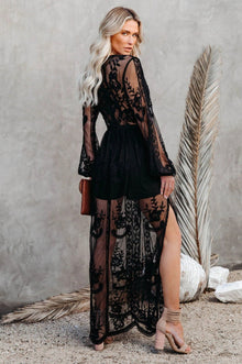 Delilah Long Dress Women – Bohemian Summer Dress with Lace, Deep V Neckline & High Slit