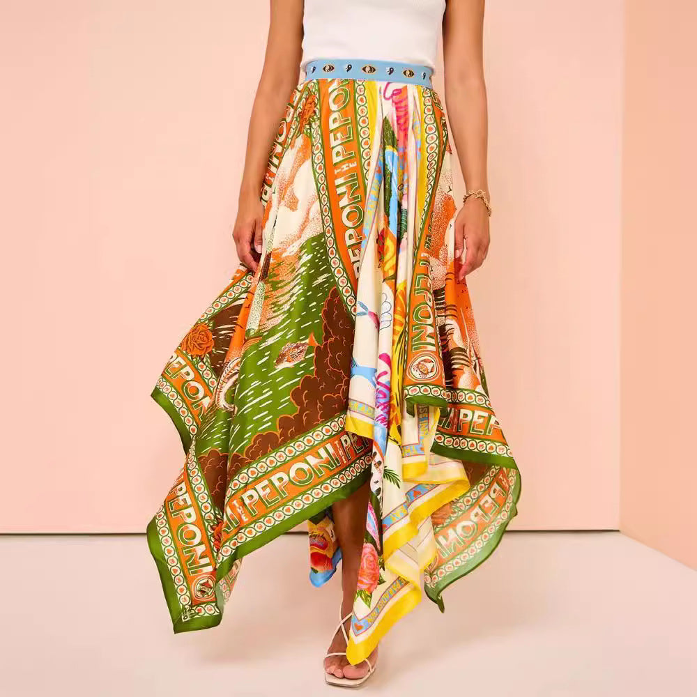 Riley Jupe Midi Femme – Asymmetric Skirt with Floral Print in Lightweight Polyester with Flattering Waist