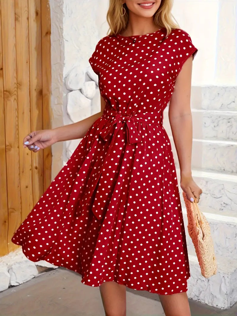 Sarrah Pleated Dress Woman – Comfortable, Timeless Polka Dot Pattern & Flattering Cut