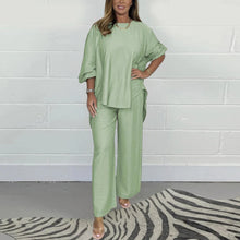 Summer Set Woman Skyler – Elegant Short Sleeve Top & Wide Leg Pants in Airy Fabric