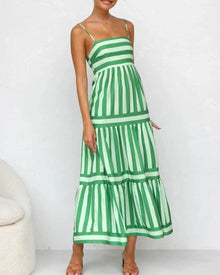 Summer Dress Women Viera – Striped Dress with Adjustable Straps, Pockets & Tiered Skirt