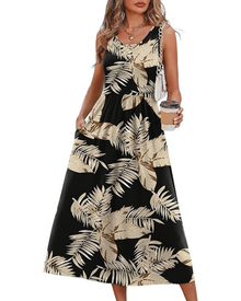 Taya Midi Dress for Women – U-Neck, Relaxed Fit & Pockets Summer Vacation