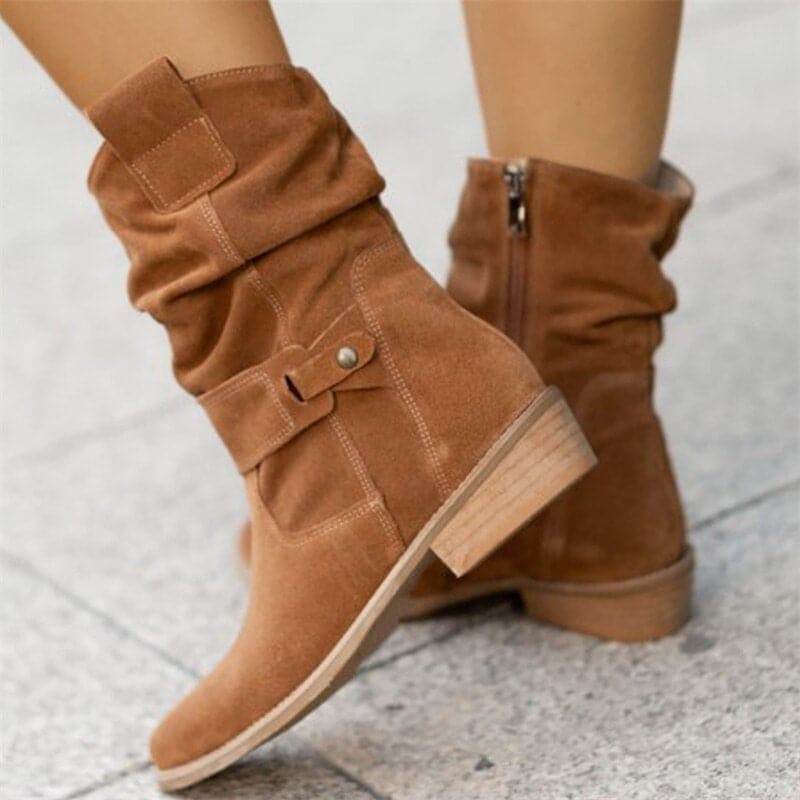 Melanie Women's Suede Ankle Boots – Elegant Comfortable Ankle Boots with Modern Block Heel