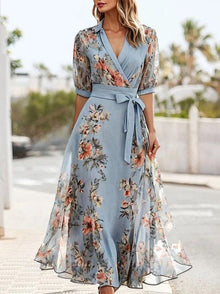 Aurelia Robe Midi Woman – Elegant Dress with Short Sleeves & V-Neck for Festive Occasions