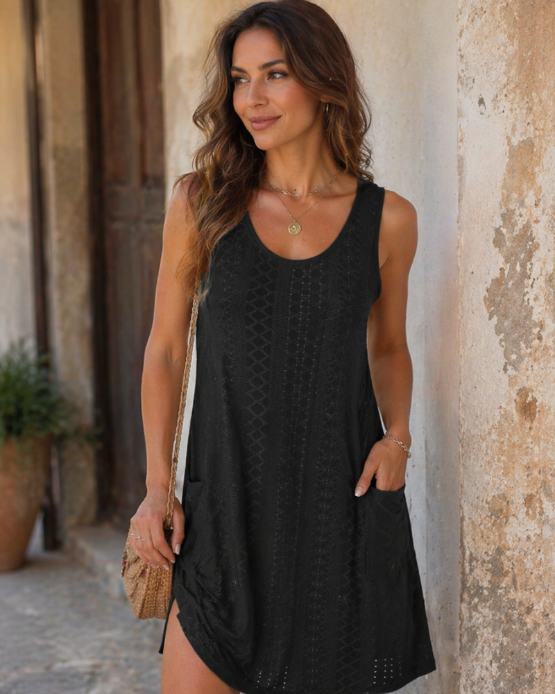 Joanna Women's Summer Dress – Sleeveless Eyelet Dress with Pockets, Flowing Fit & Casual Style