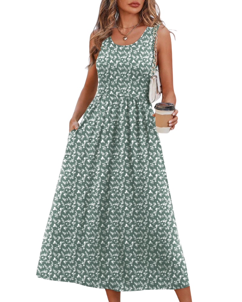 Jensy Midi Dress for Women – Flowing A-Line Dress with Pockets, Empire Waist & Elegant Summer Cut