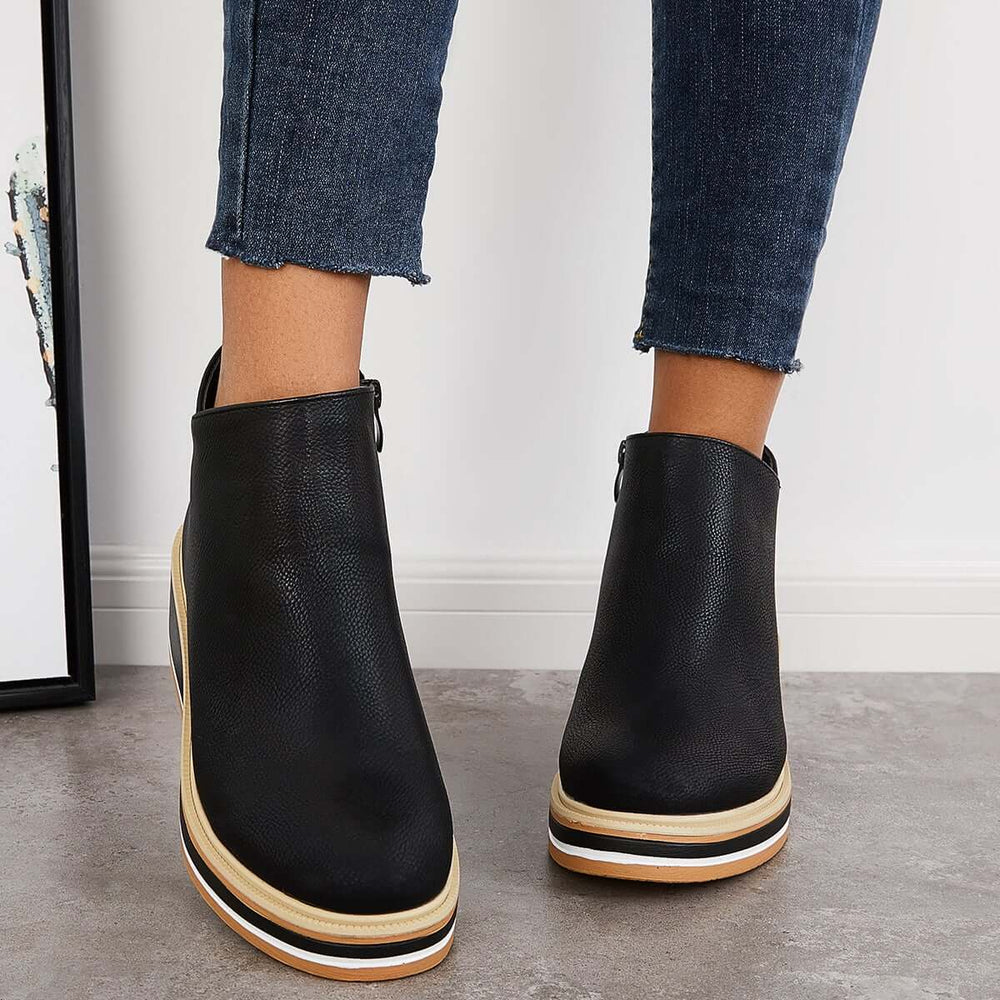 Felise Women's Ankle Boots – Elegant Platform Sole Boots with Zipper, Comfortable and Durable