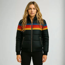 Scarlett Retro Women's Down Jacket – Multicolored Winter Coat with Hood and Zipper Closure