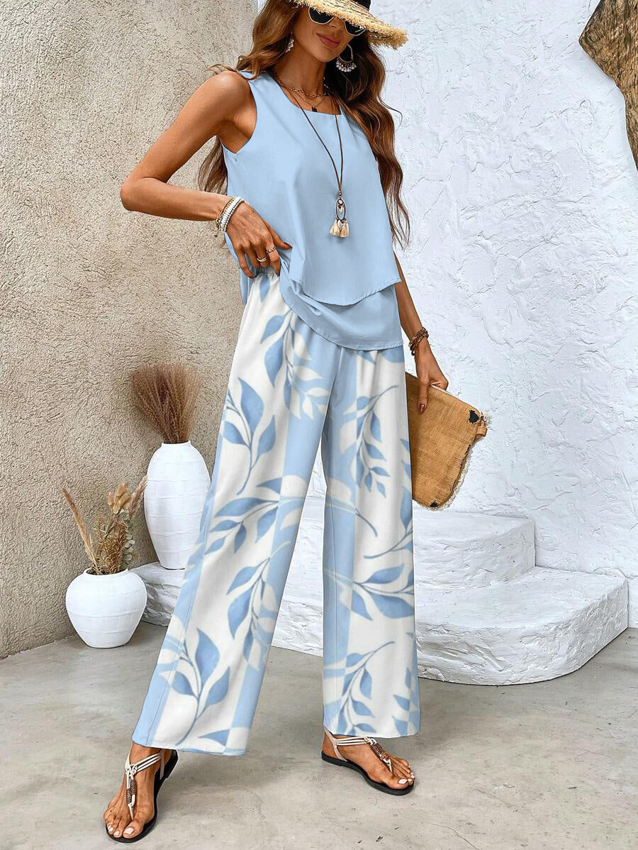 Ghislaine Women's Set – Elegant Floral Print Top & Pants with Flattering Cut and Comfort
