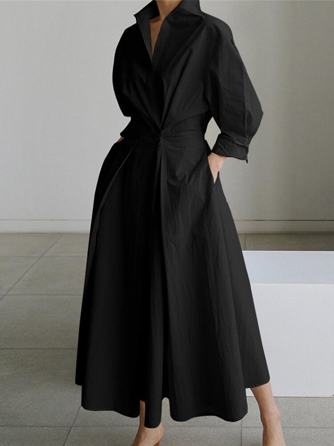 Robe Midi Femme Shane – Vintage Style with Fitted Waist & Light Flared Skirt
