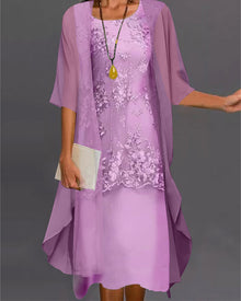 Ensemble Dress Woman Rishta – Elegant Two-Piece Dress in Chiffon with Lace, Patchwork & 3/4 Sleeves