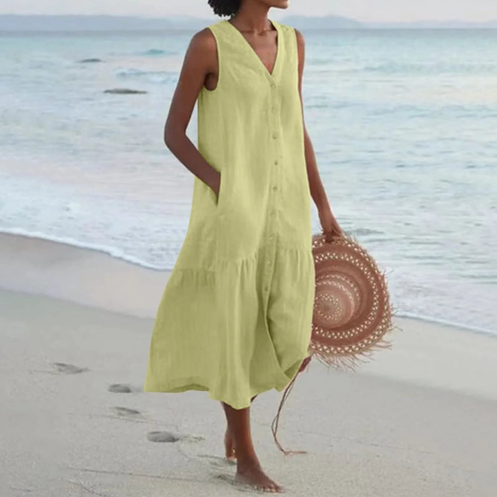 Summer Dress Women Lena – Elegant V-Neck Dress with Airy Cut & Timeless Design